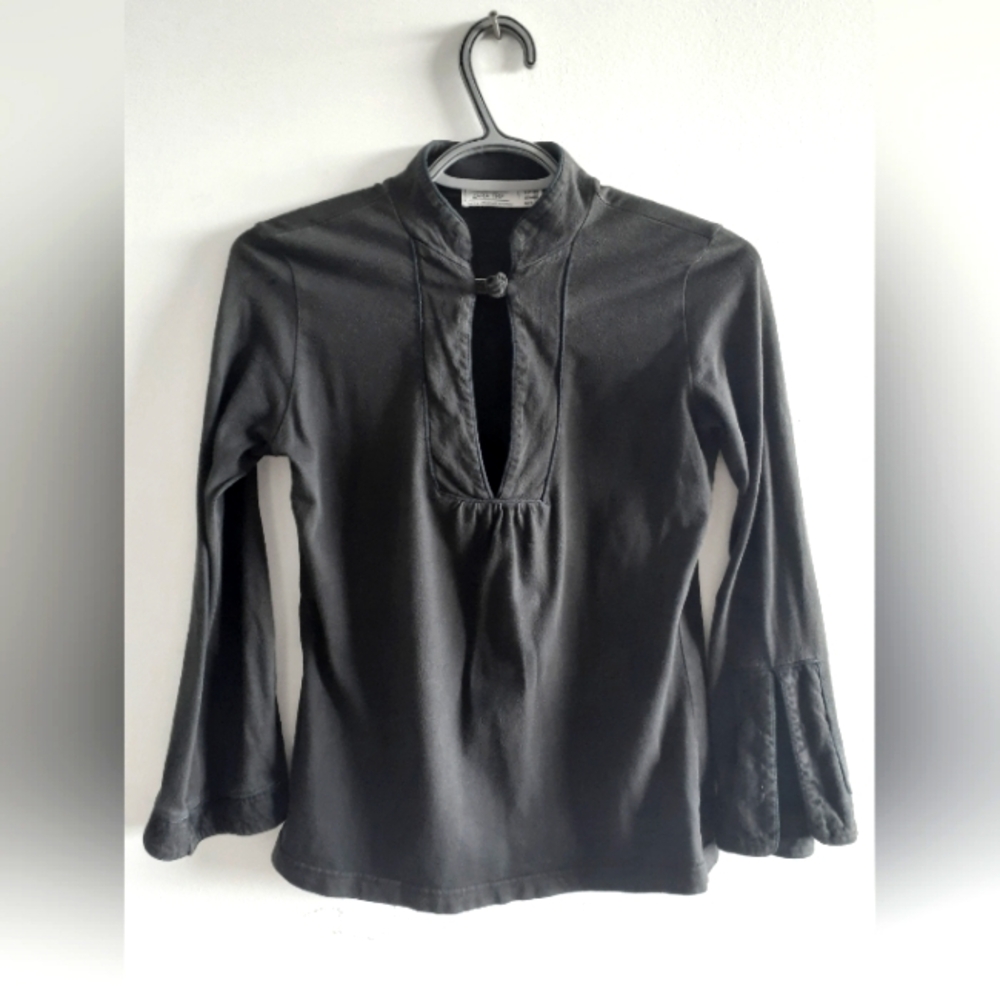 Black Cotton Mandarin collar bell-sleeve shirt, size medium